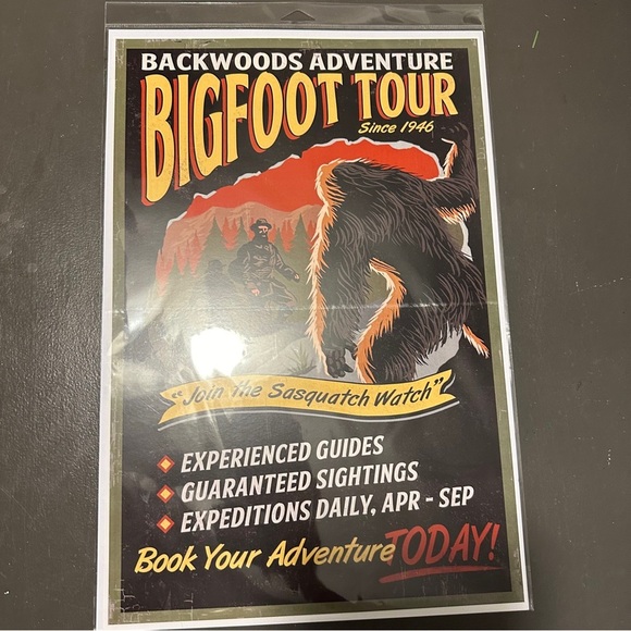 Backwoods Adventure Bigfoot Tour High Quality Print 12"x18" Sasquatch Mountains - Picture 3 of 12